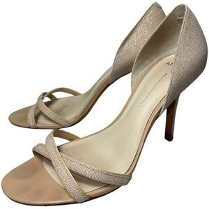 Aerin Women’s 8.5 Metallic Gild Sparkly Cream Canvas Varan Strappy D’Orsay Heels